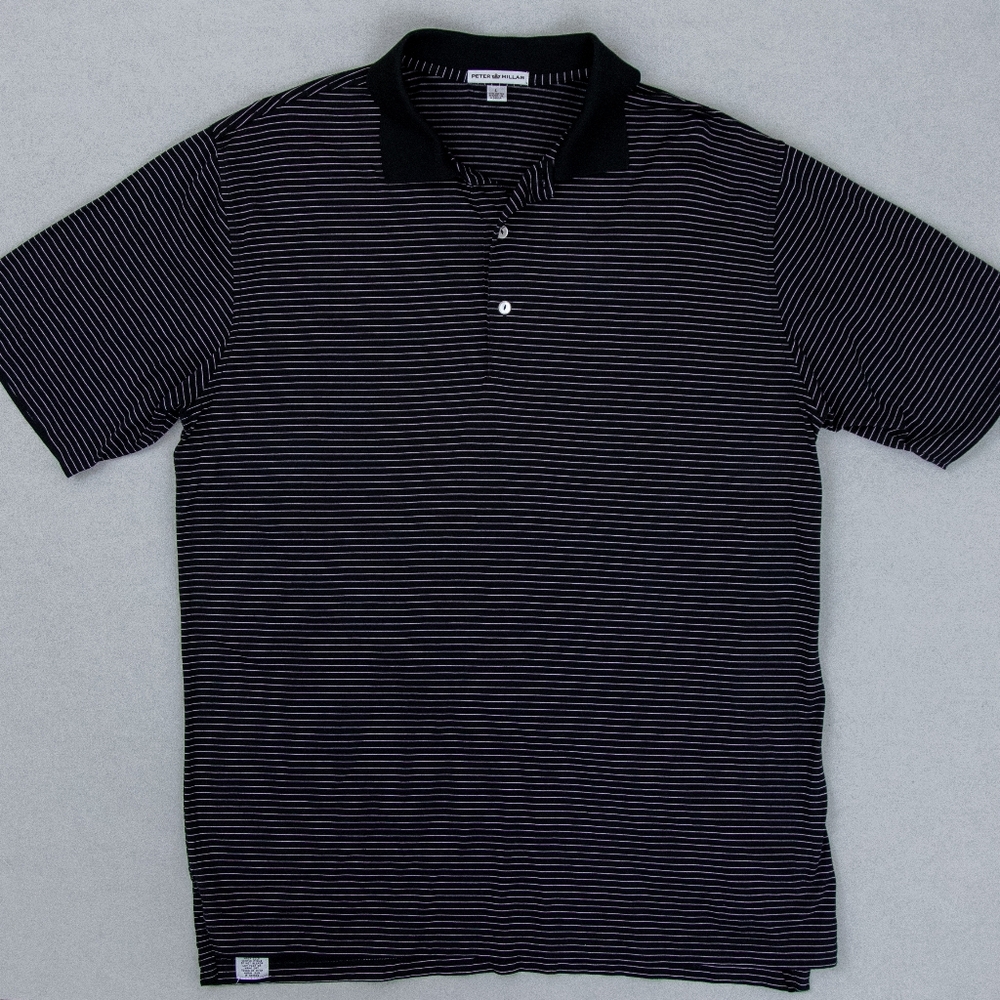 Peter Millar Men's Size L Black/White Striped Polo